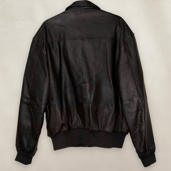 Vintage Airborne Brown Leather Bomber Jacket American Flag Pilot Size Medium - Picture 2 of 7